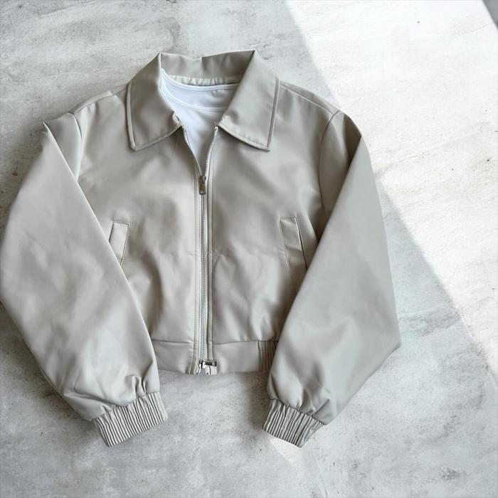 Korean Crop Leather Jacket Brown