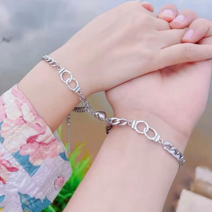 2 pcs / set Gelang Borgol Magnet Cinta Titanium Stainless Steel Berkualitas Tinggi untuk Pasangan Pr