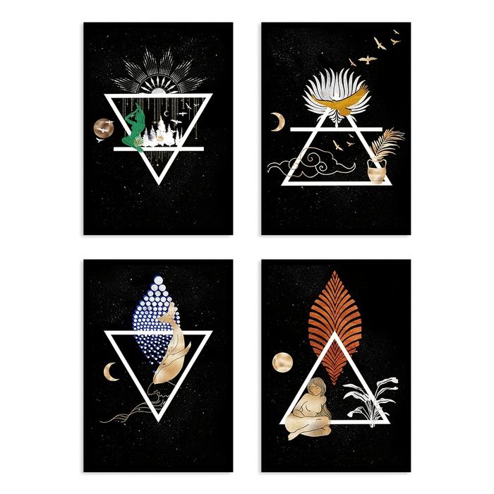 Alchemy Illustration Four Elements Art Print, Magic Art, Air Water Earth Fire, Witchcraft Decorative