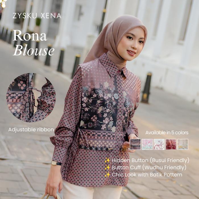 Zysku Xena | Rona Blouse - 5 Warna | Kemeja Atasan Layer Print Batik Inspired Agustusan