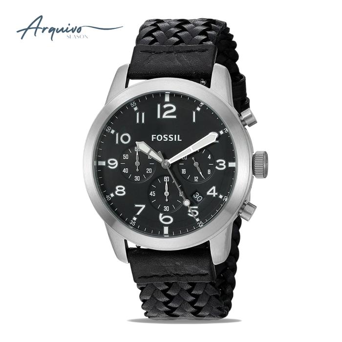 Jam Tangan Fossil Pria Pilot 54 Chronograph Kulit Black Casual Original FS5181