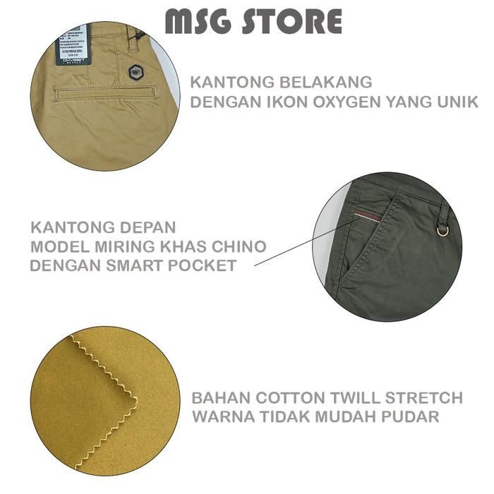 OXYGEN DENIM CELANA KATUN CHINOS PRIA PANJANG SLIMFIT PREMIUM BAHAN TWIL WARNA HITAM ABU CREAM HIJAU
