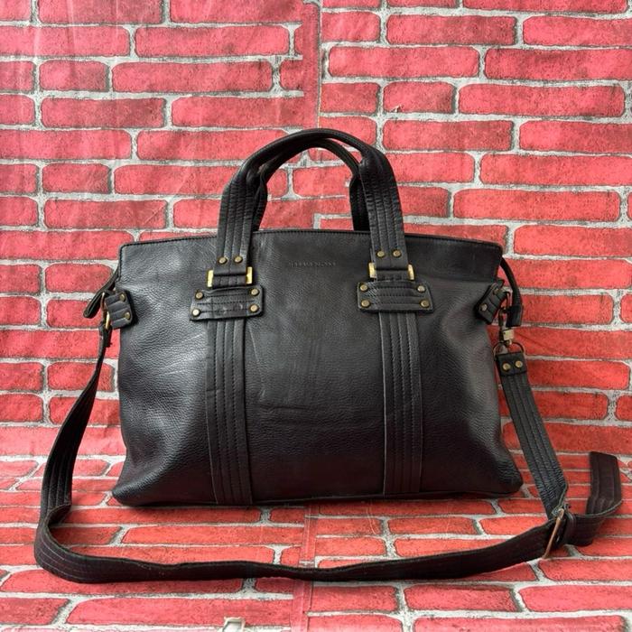 TAS SELEMPANG KERJA PRIA WANITA CLASSIC NOM KULIT ASLI SECOND BRANDED HITAM / TAS SLING KANTOR PRIA 