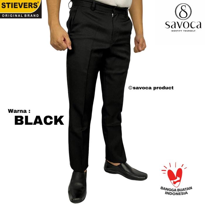 STIEVERS - Celana Kantor bahan Formal Hitam Slimfit - BLACK