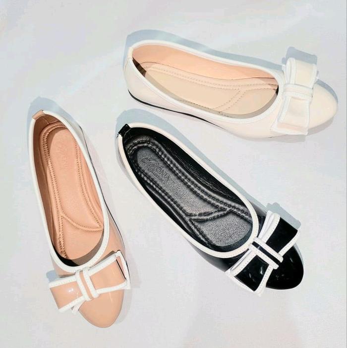 Sepatu Flat Wanita Dewasa Monja Store Kombinasi Ballerina - Kerja, Shoes, Perempuan Hitam - Cewek, K