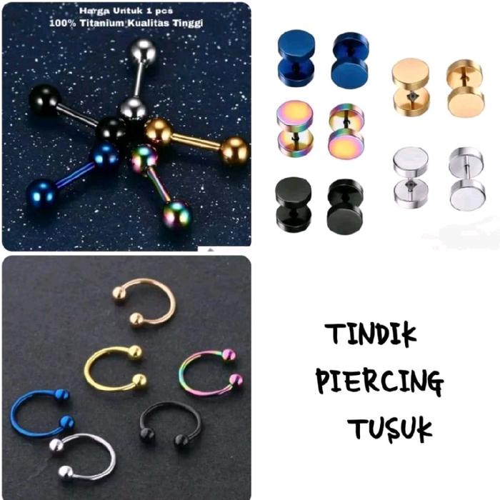 Anting Imitasi Titanium Tindik Asesoris Rostra Barbell Tusuk Bulat Model C Hidung Lidah Piercing Jep