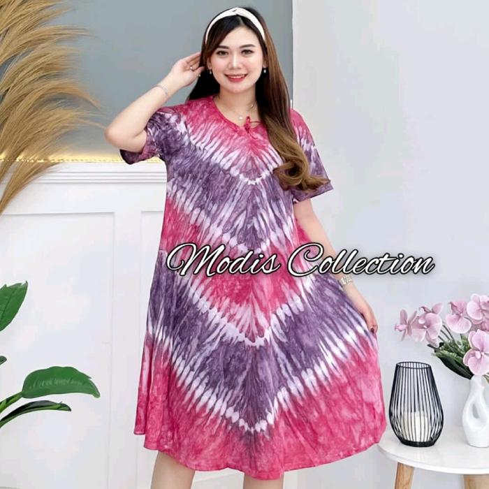 Daster Kaos Payung Jumbo Wanita Dewasa Dada Tali Depan Tidak Busui Model Lengan Pendek Kerah Leher B