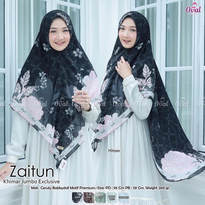 KHIMAR MOTIF 2 LAYER CERUTY BABYDOLL ZAITUN BY OVAL HIJAB