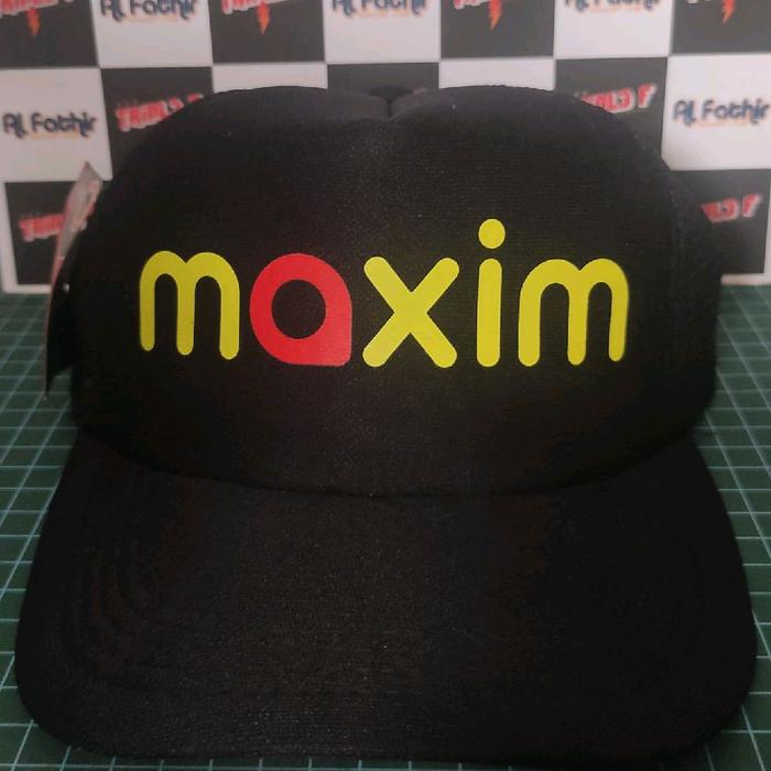 Topi Trucker Hat Jaring - Logo Maxim  Hitam dengan Logo Warna-warni untuk Gaya Anda
