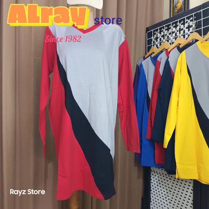 Baju senam wanita muslimah / atasan olahraga tunik merah abu / Kaos olahraga guru Sport Panjang