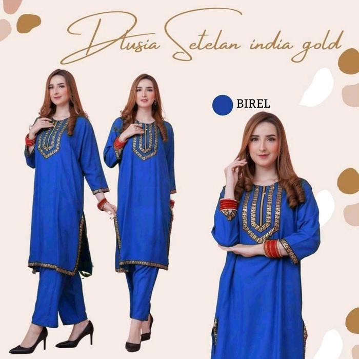 DLUSIA INDIA ONE SET WANITA KEKINIAN TUNIK RENDA JUMBO RAYON SETELAN WANITA SET BAJU MUSLIM LD 125