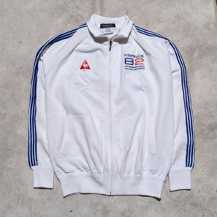 Jaket tracktop olahraga golf lecoq sportif France putih liat biru