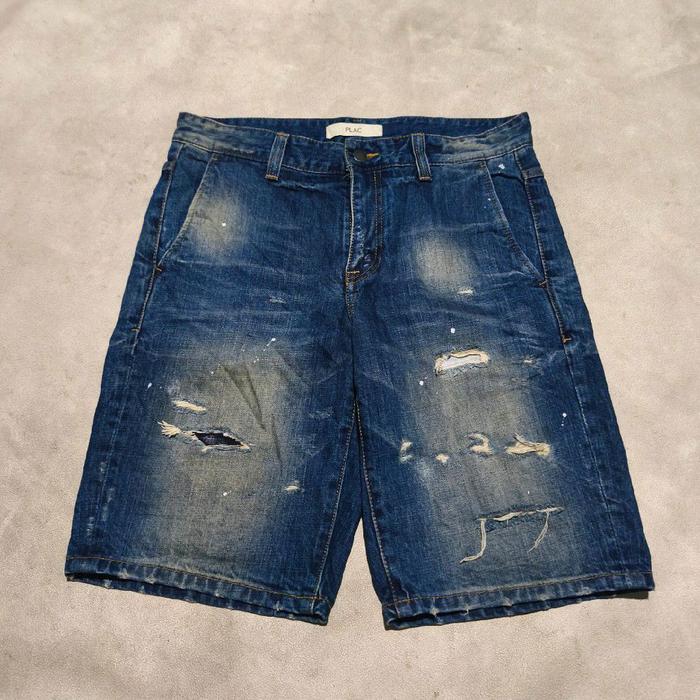 Celana pendek denim jeans pria feeding ripped plac bekas