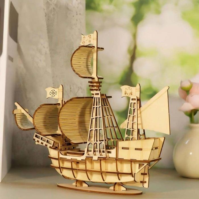 Kapal Mainan Kayu Puzzle 3d Kayu Perahu Layar Diy Ship Model Kit Kapal Mainan Puzzle Untuk Edukasi A