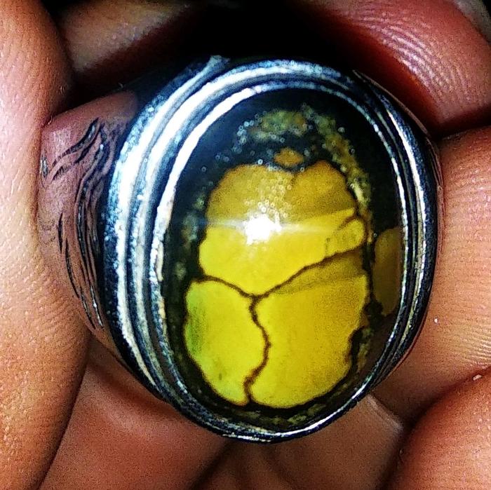 cincin batu pirus natural estetik asal Hubei atau Tibet lawasan motif binatang purba ikat monel mode