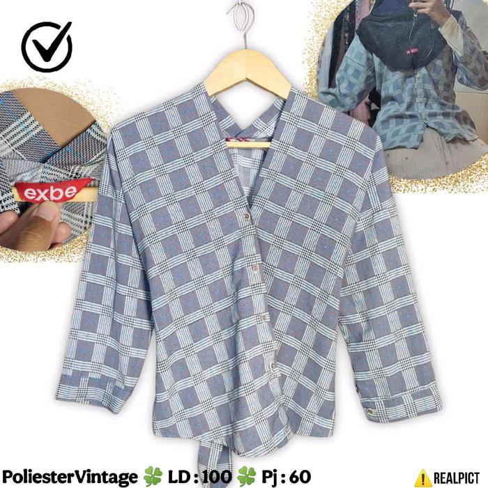 SALE Blouse Kimono Size S to M Tartan HS Abu Motif Full Belt Pinggang Wispie Blus Kemeja Kancing Dep