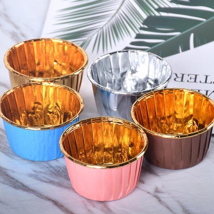 50 Pcs Kertas Pembungkus Cupcake Bahan Aluminum Foil Warna Emas Ukuran