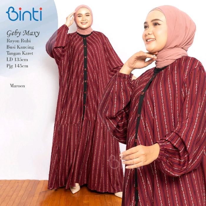 Geby DRESS JUMBO LD 135 3XL XXXL BAHAN RAYON By BINTI Baju GAMIS JUMBO Model Abaya Simple Elegan Leb