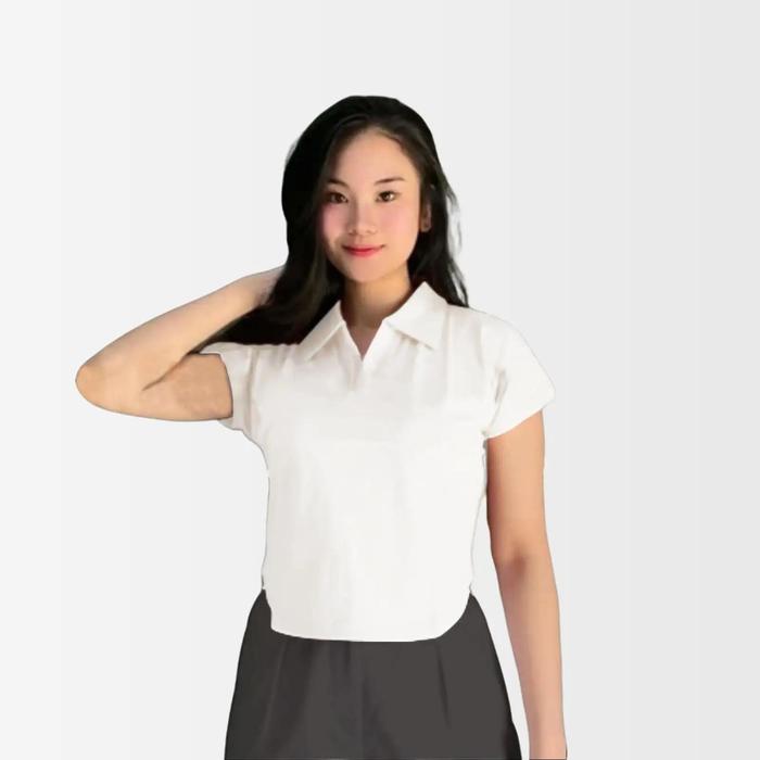 House Of Nia Crop Baju Wanita Atasan Kaos Pendek Top Terbaru Off White - Kerah Panjang Polo