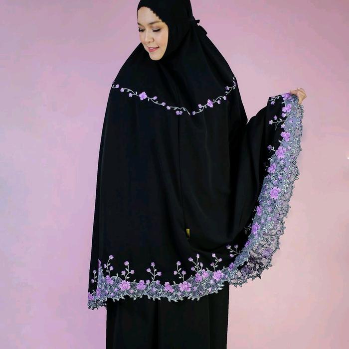 4. Mukena GACLUK PUTER HITAM - Telekung Premium Dewasa Bordir Manual Tasik Kerancang Limited Edition