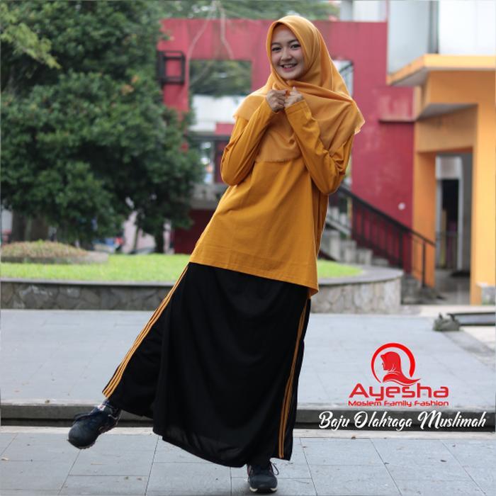 Setelan Baju Olahraga Wanita Muslimah Rok Celana Training Senam Jumbo