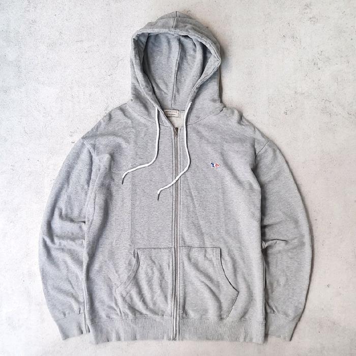 Maison Kitsune Zip Hoodie Grey Original Abu Abu