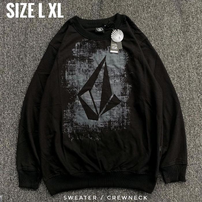 Jaket Sweater Crewneck Cowok Volcom Bahan Katun Fleece