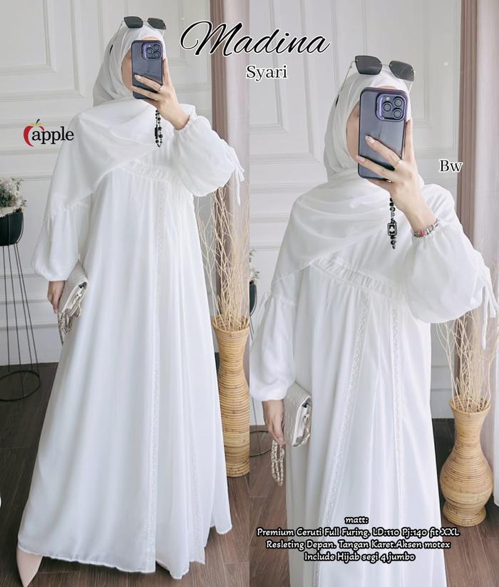 Madina Syari Gamis Syari Ceruti Babydoll Full Furing Aplikasi Motex FREE HIJAB SEGI 4 JUMBO