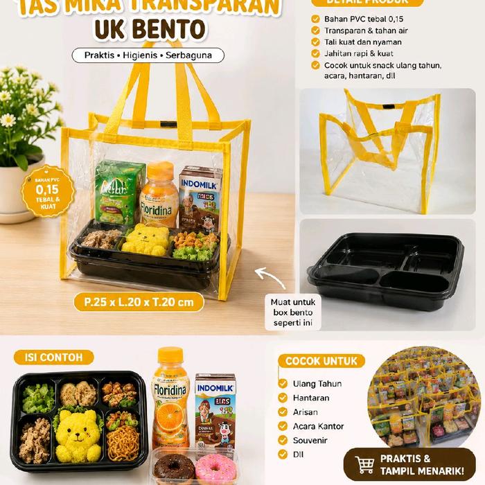 TAS ULANG TAHUN PLASTIK BENING MURAH UKURAN BENTO SKET Tas Murah Cantik Transparan Ukuran Bento Sket