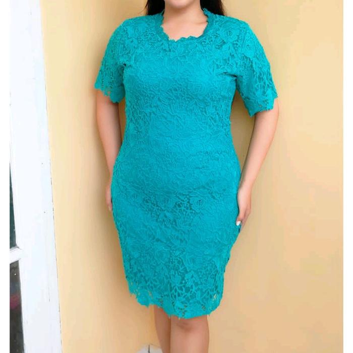 DRES Brukat Premium Size XL XXL XXXL Dress Wanita Elegan dengan Renda Hijau Tosca