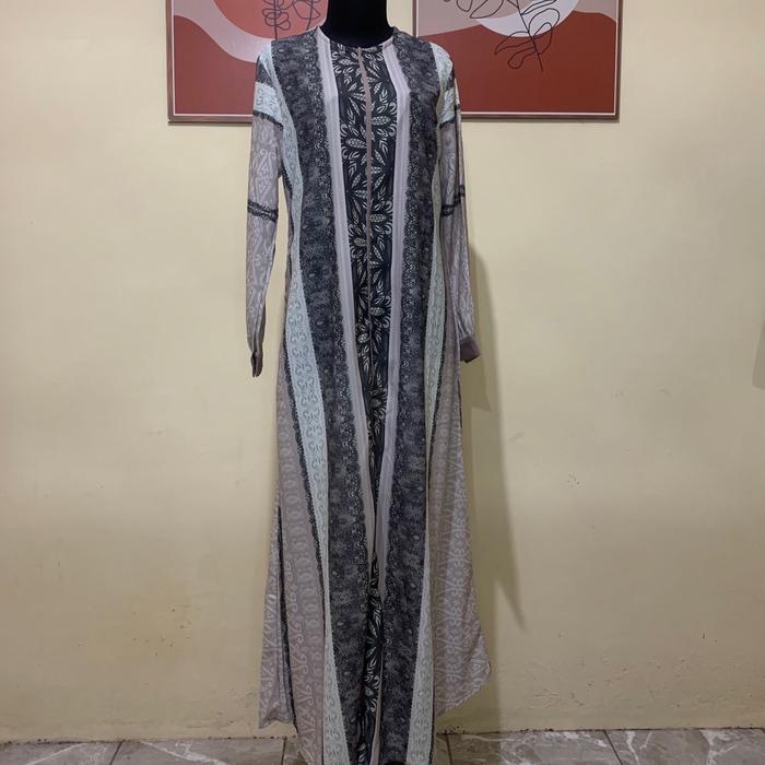 Jual Gamis Naufal Raya Dress dengan motif Tunisia (A-Line) Detail dengan lengan kancing bukaan, slet
