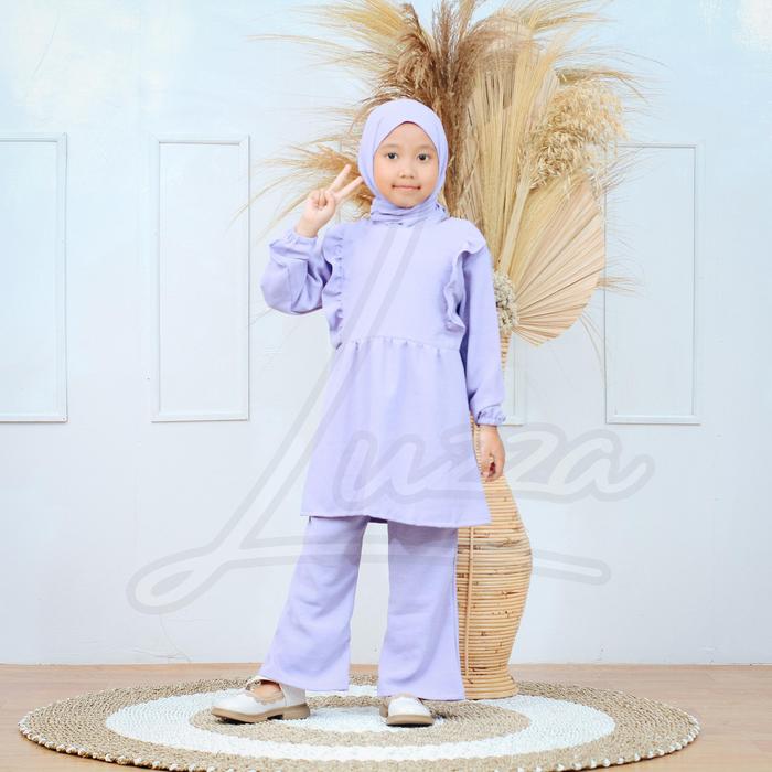 Maliqa Set Crinkle Airflow Setelan Celana Anak Perempuan Muslim Celana Cutbray SImple 4 - 12 Tahun L