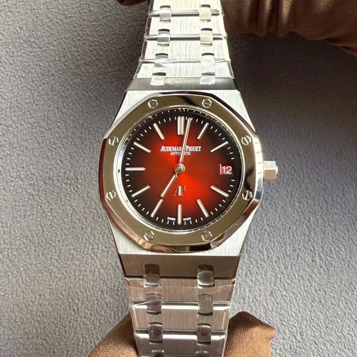 JAM TANGAN AP ROYAL OAK JUMBO EXTRA THIN BURGUNDY STEEL RED DIAL