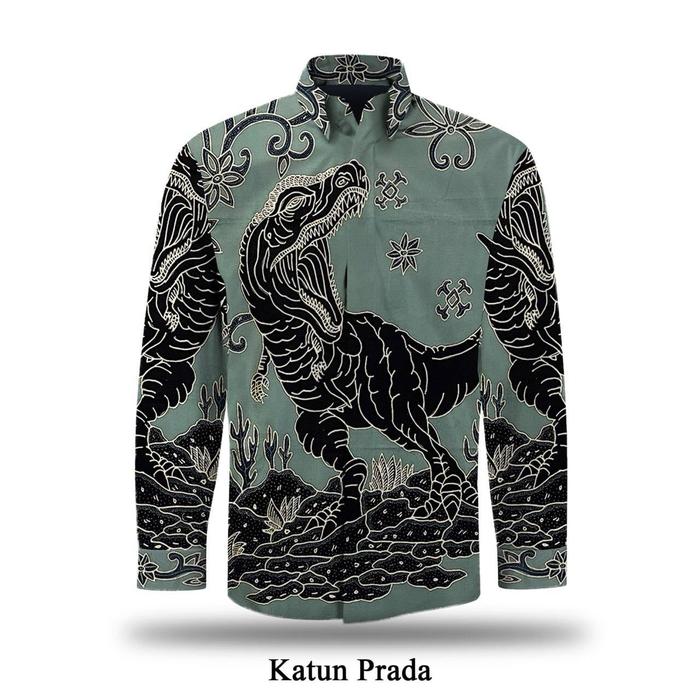 Kain batik tulis katun prada motif dinosaurus exclusive kemeja batik tulis pria - SABRANG LOR BATIK 