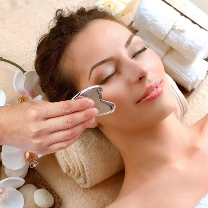 Alat Pijat Wajah Gua Sha Stainless Steel Guasha Massage Gua Sha Wajah Untuk Relaksasi Perawatan Kuli