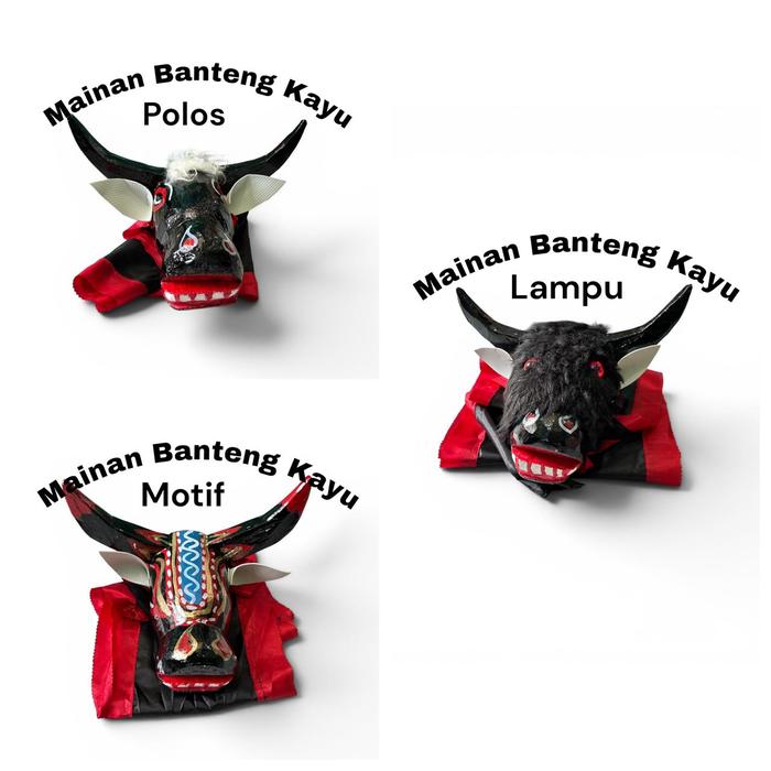 MAINAN TRADISIONAL BANTENG KAYU LAMPU MENYALA/ MAINAN BANTENGAN MOTIF WARNA WARNI