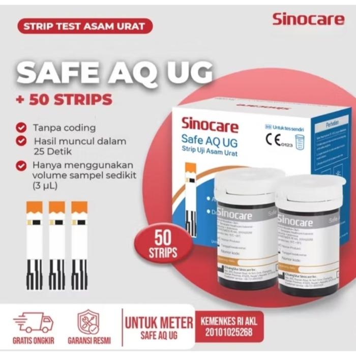 Sinocare Safe AQ UG Asam Urat Strip - Alat Uji Urid Acid isi 50pcs / 50 pcs