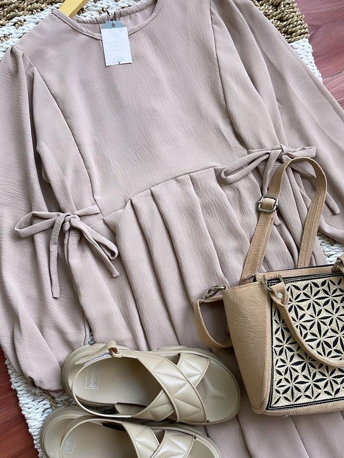 Gamis Wanita Muslim Cemara Cream Panjang Maxi 145cm (S-XXL) - Simple Dress Cantik Formal