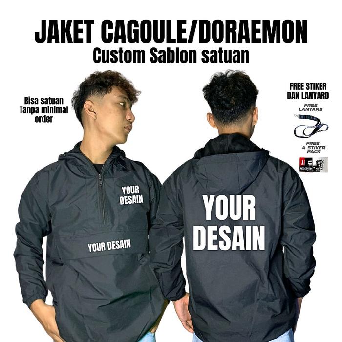 Jaket cagoule custom sablon satuan desain suka suka parasut anti air.