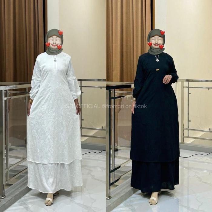 Zikra - Dress Gamis Katun Premium Warna Putih dan Hitam Busui Friendly