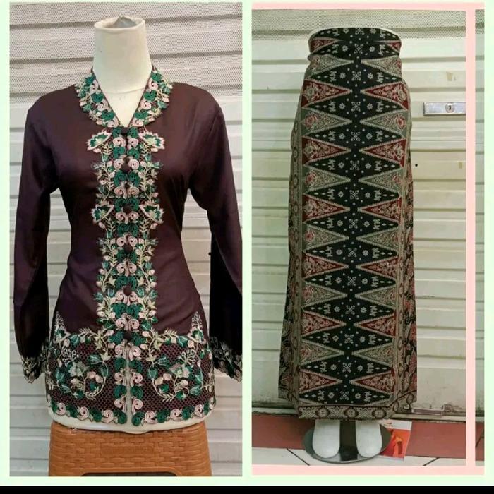 kebaya motif bordiran padang setelan dengan rok