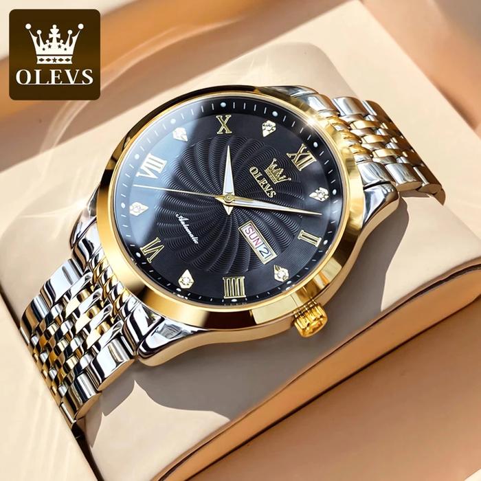 OLEVS 6630 Jam Tangan Automatic Pria Fashion Bisnis Stainless Steel Kalender Analog Luminous Men Wat
