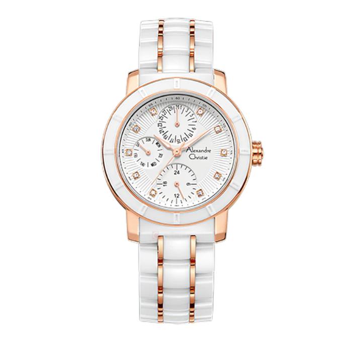 Alexandre Christie AC 6292 Rosegold White Ceramic BFBRGSL Jam Tangan Wanita