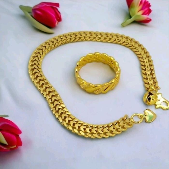 Set Gelang Tangan Kelabang Free Cincin Rantai Pasir Gold Fhasion Perhiasan Titanium Aksesoris skena 