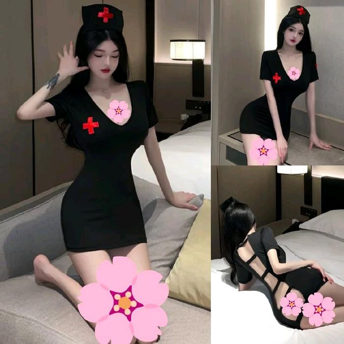 Sexy Lingerie Cosplay Black Nurse Costume Baju Kostum Suster Kostum Perawat A0054BK Hitam