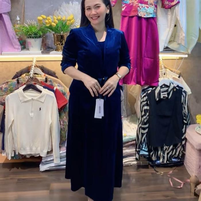 Dres Biru Elektrik untuk Wanita - Kain Velvet - Desain Elegan - Cocok untuk Acara Formal