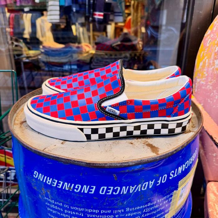 VANS SLIP ON CHECKERBOARD RED BLUE ORIGINAL RESMI