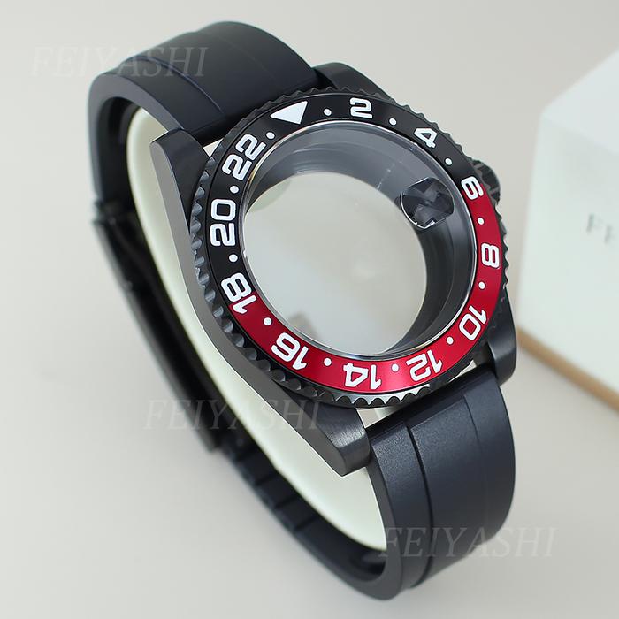 Black 40mm Sapphire Men's Watch Case Rubber Bracelet For Seiko NH35 NH36 Miyota 8215 ETA 2824 Moveme