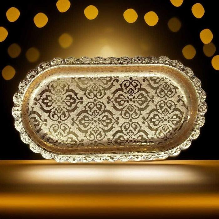 Tray Oval Piring Makanan Ringan Roti BBQ Buah Aesthetic Gold Stainless Steel