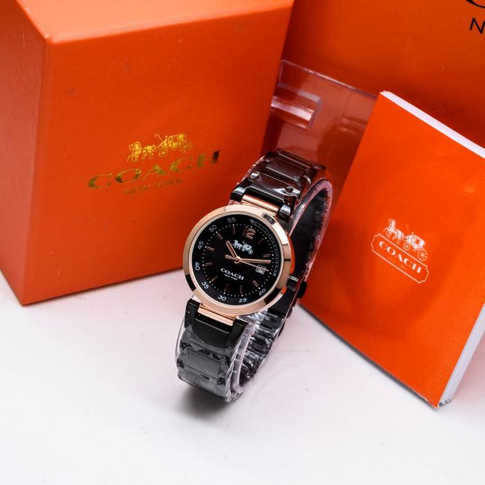 BISA COD - JAM TANGAN FASHION WANITA COACH 1107 HP TANGGAL AKTIF TALI RANTAI FREE BOX ORIGINAL & PAP